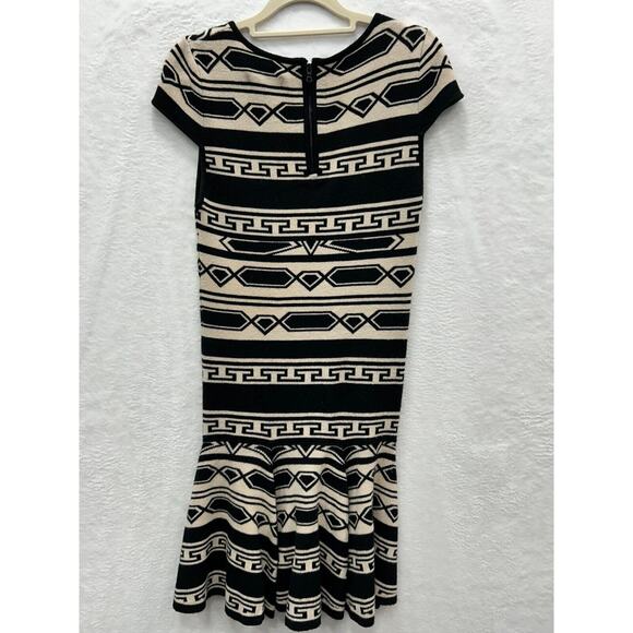Alice + Olivia Black & Cream Aztec Darby Drop Waist Knit Sweater Dress Size S - Picture 3 of 10